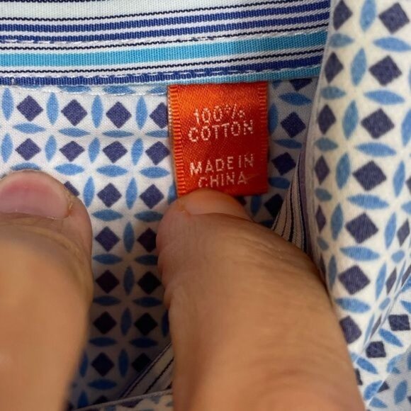 Tallia Navy Lavender Geometric Print Button Down Shirt Size Large 16.5" Classic - Picture 5 of 9